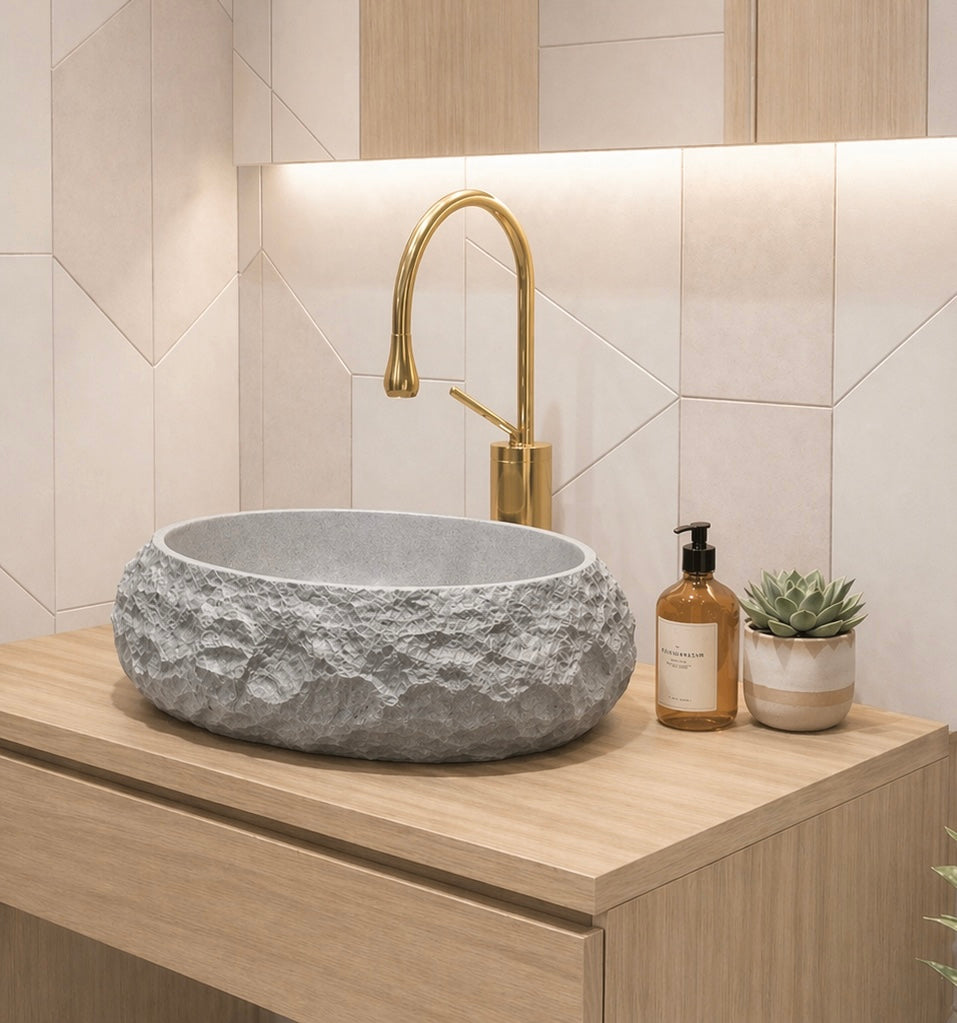 SCUBA SC-9742 ARTIFICAL STONE CARVED BASIN - GREY
