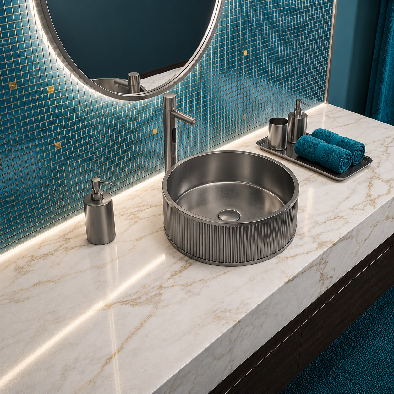 SCUBA METALLIC BASIN SC-905 WITH POP-UP WASTE COUPLING-METALLIC GREY