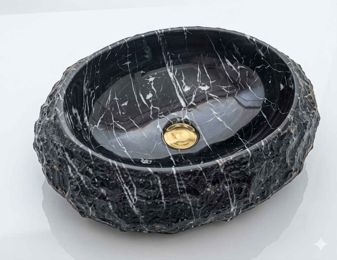 SCUBA SC-9742 ARTIFICAL STONE CARVED BASIN - BLACK