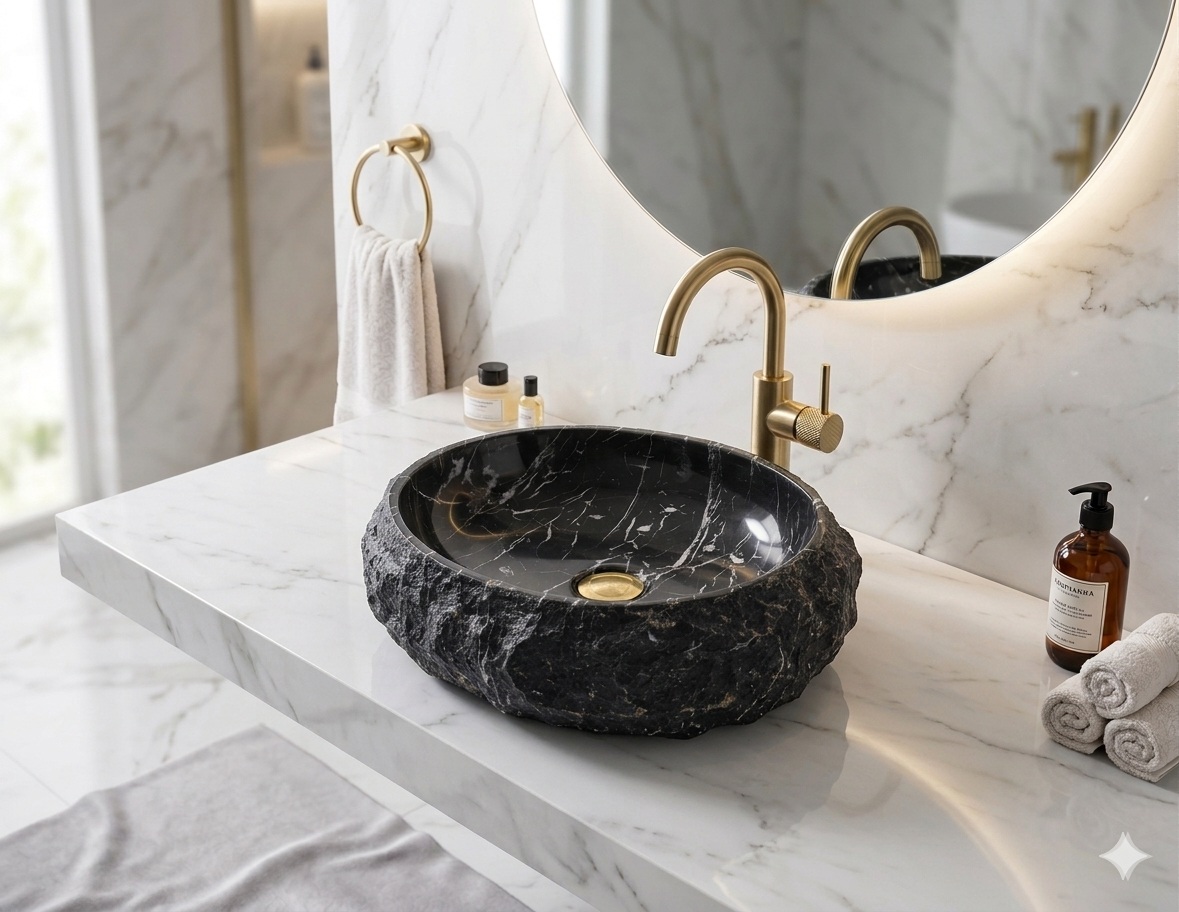 SCUBA SC-9742 ARTIFICAL STONE CARVED BASIN - BLACK