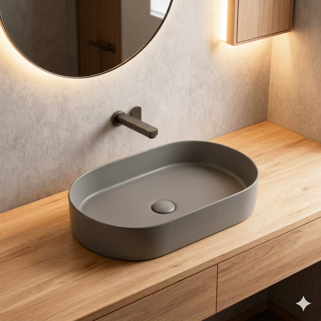 SCUBA COLOURFUL SERIES 18X11 INCHES CERAMIC MATT BASIN SC-9835- GREY MATT