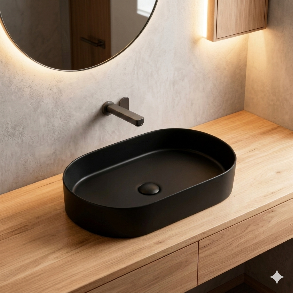 SCUBA COLOURFUL SERIES 18X11 INCHES CERAMIC MATT BASIN SC-9835- BLACK MATT