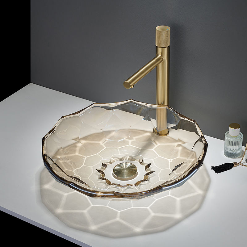 SCUBA SC-9728 LOTUS DESIGN GLASS BASIN- GOLD