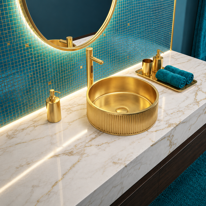 SCUBA METALLIC BASIN SC-905 WITH POP-UP WASTE COUPLING- GOLD