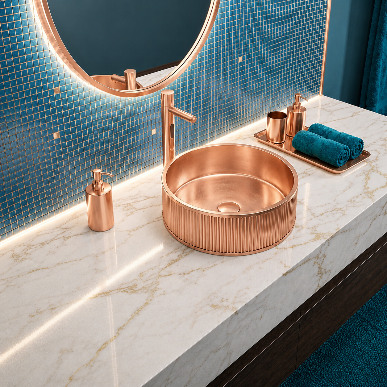 SCUBA METALLIC BASIN SC-905 WITH POP-UP WASTE COUPLING- ROSE GOLD