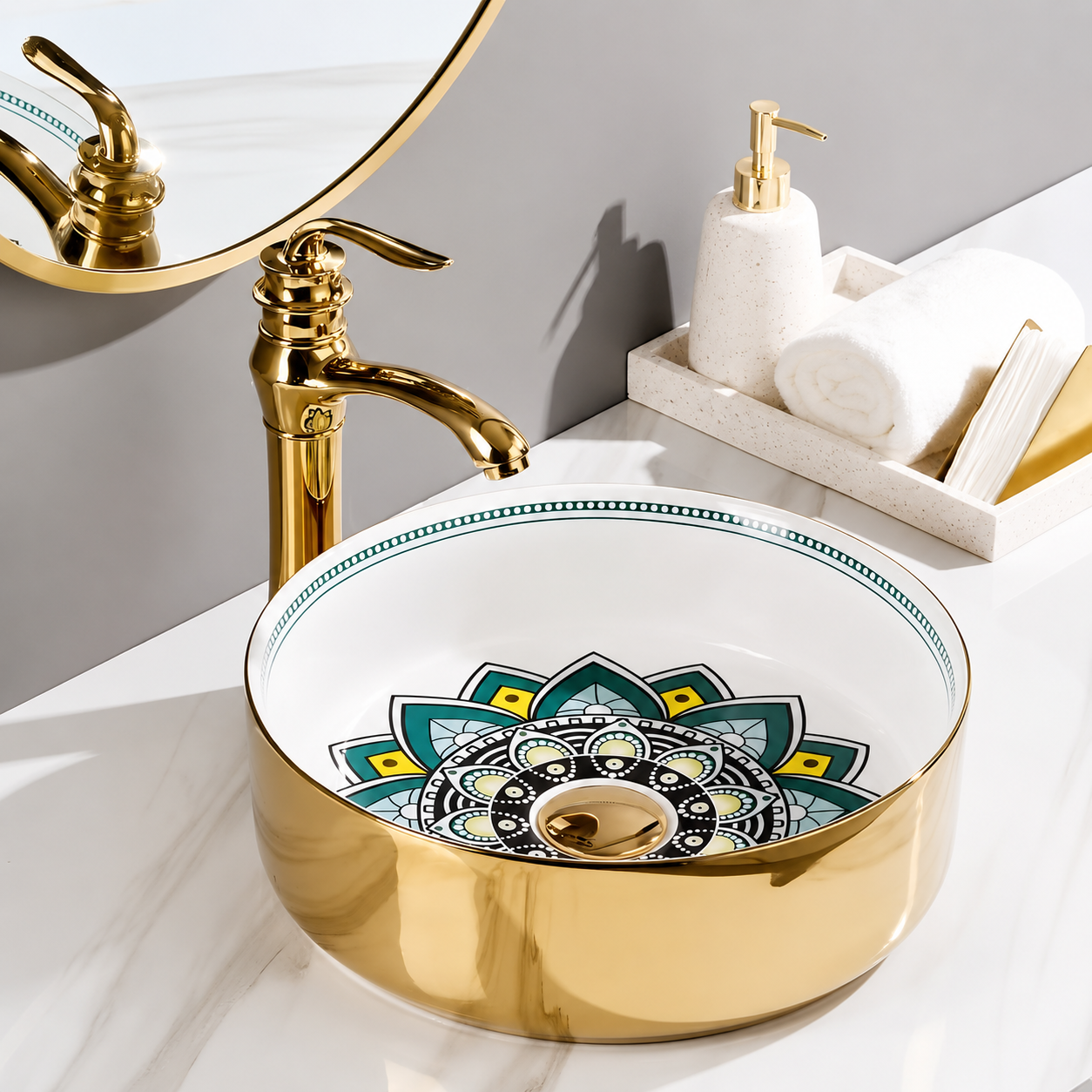 SCUBA MOROCCAN CERAMIC DESIGN BASIN SC-9203 - GOLD