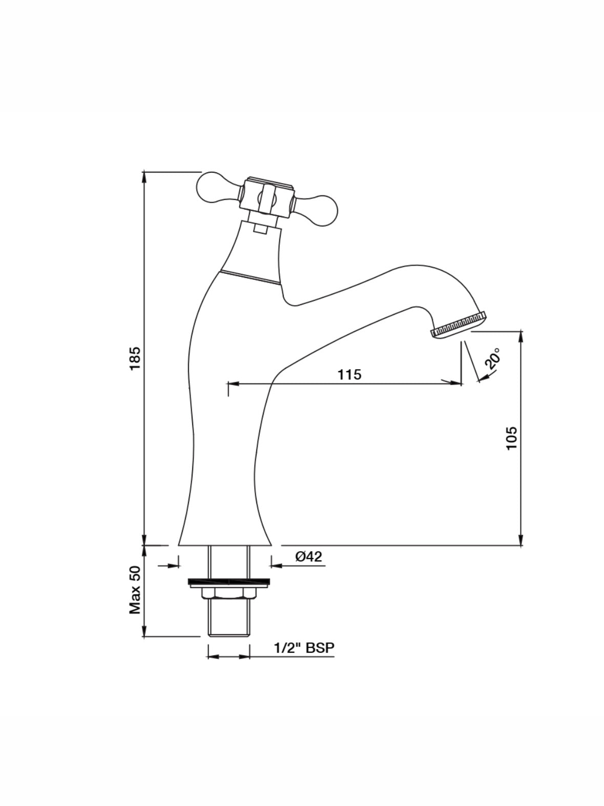 JAQUAR TABLE MOUNTED REGULAR BASIN TAP QUEENS PRIME QQP-ABR-7011PM - ANTIQUE BRONZE