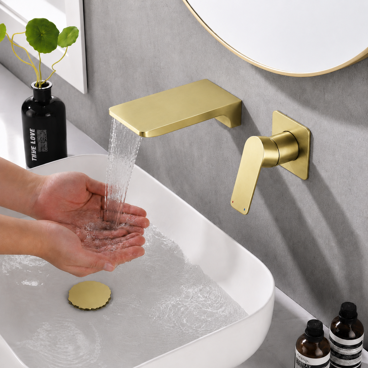 SERVEO CROWN SERIES WALL MOUNTED BASIN MIXER SV6207-BRUSH GOLD