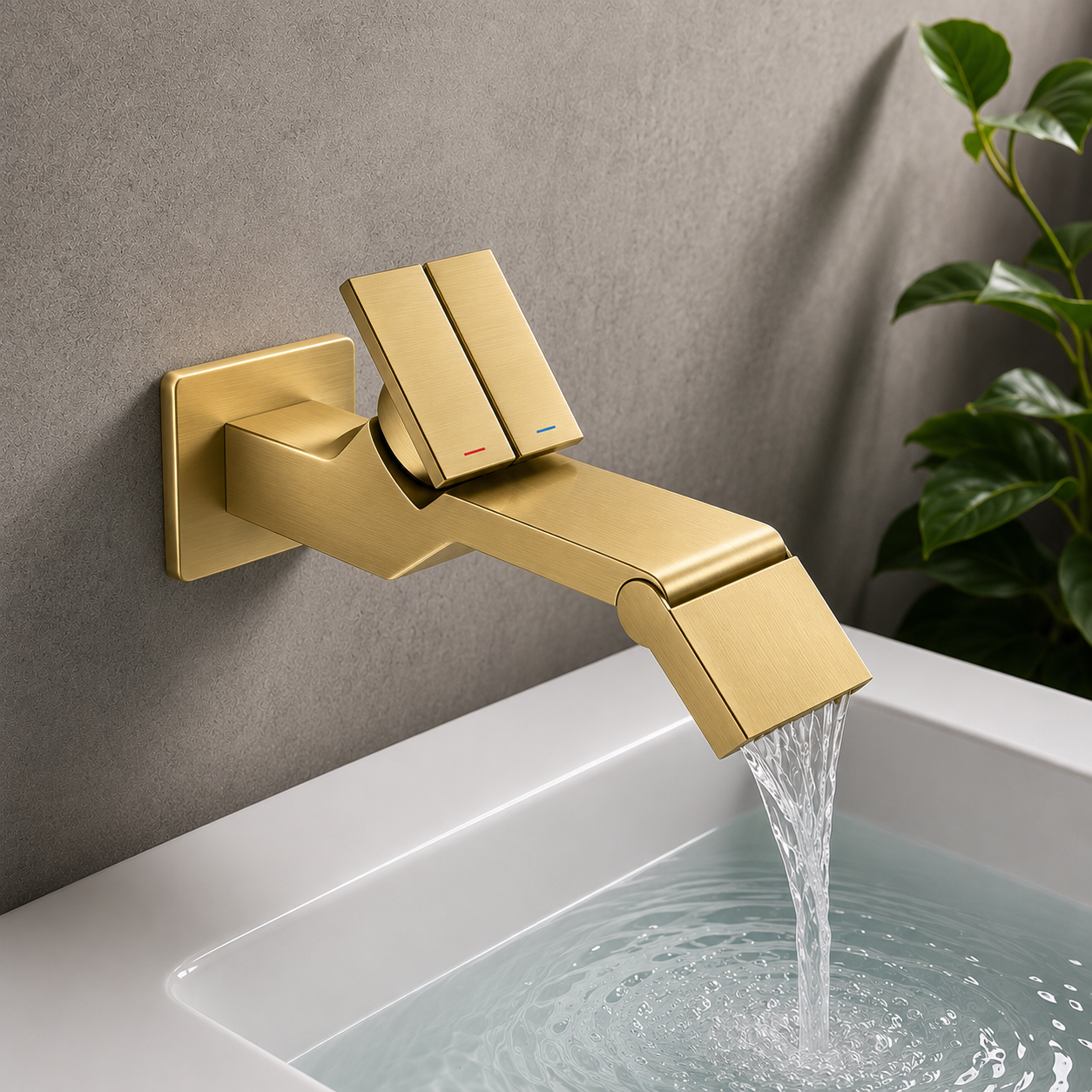 SERVEO CLICK BUTTON WALL MOUNTED BRASS BASIN MIXER SV6210-BRUSH GOLD