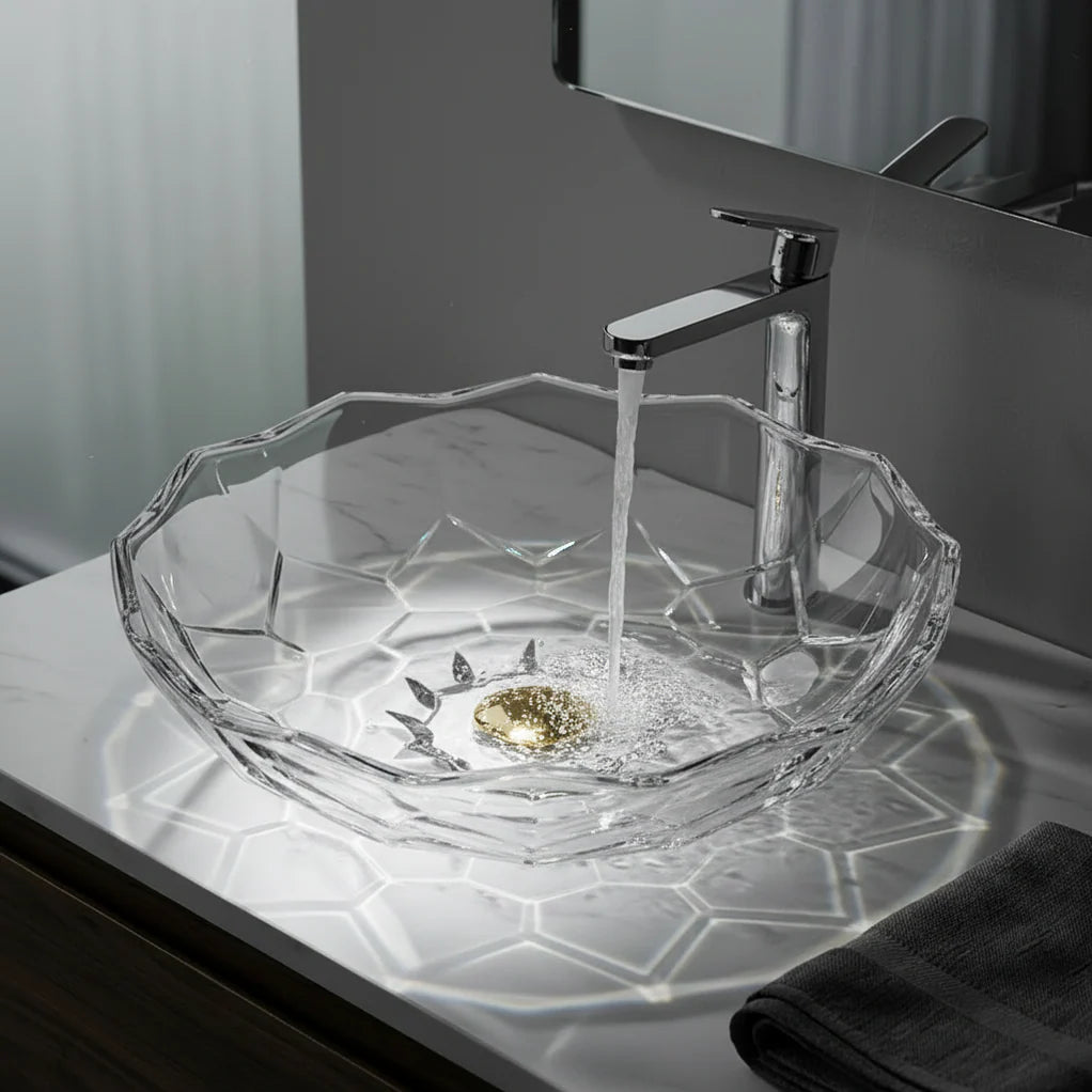 SCUBA SC-9728 LOTUS DESIGN GLASS BASIN- CLEAR
