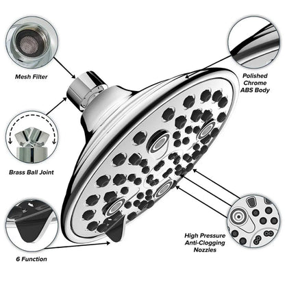 Quakin ABS 6-Function Overhead Chrome Finish Shower  (Silver, 6 Inch)