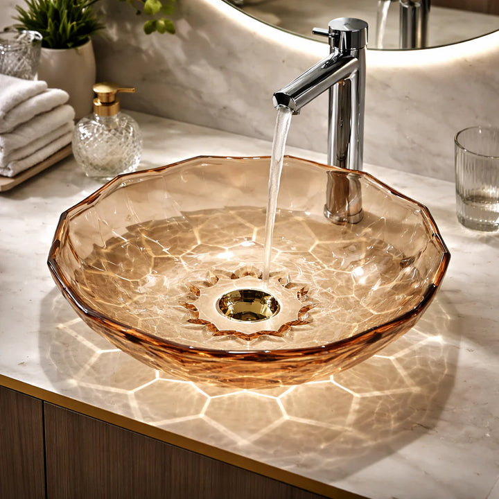 SCUBA SC-9728 LOTUS DESIGN GLASS BASIN- ROSE GOLD