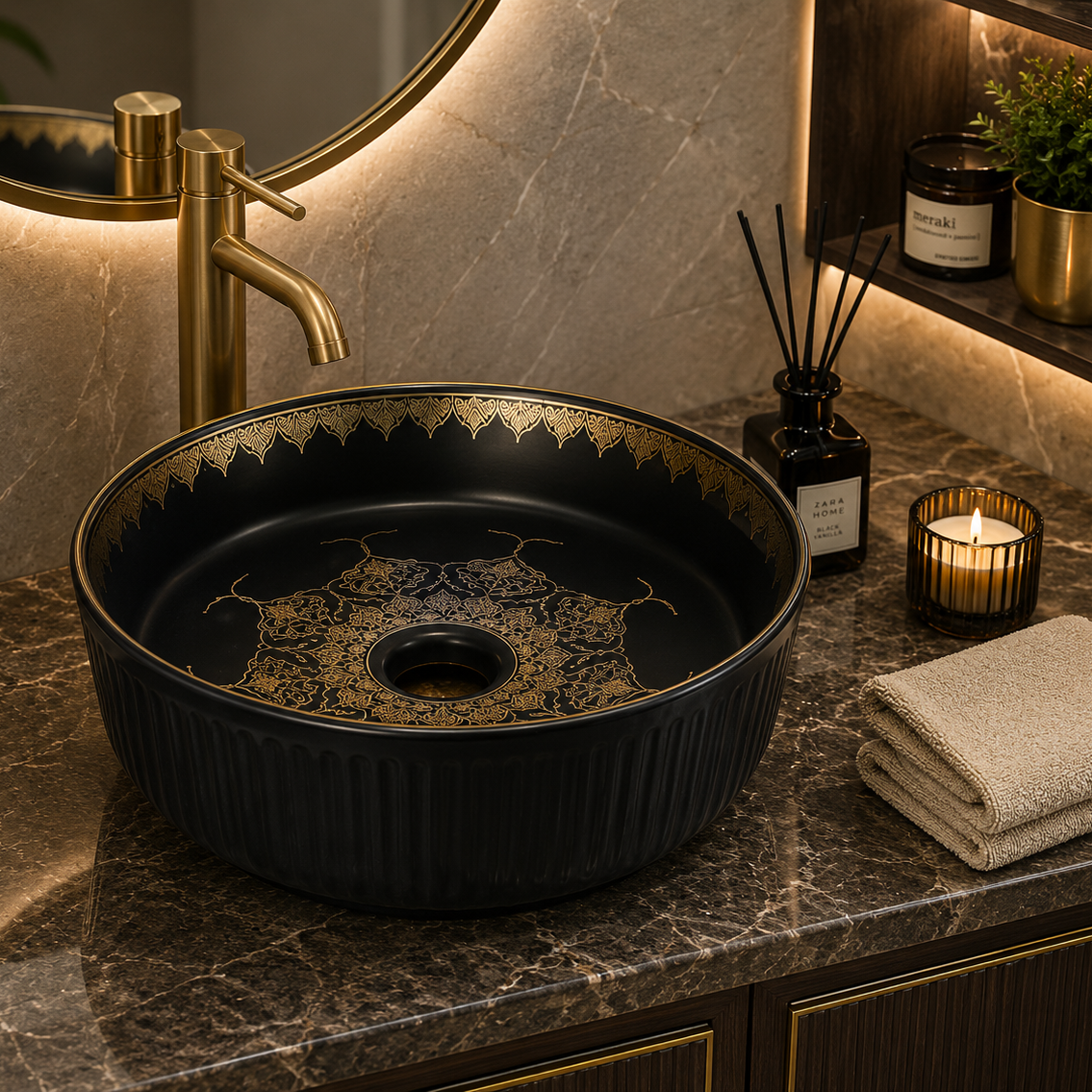 SCUBA MOROCCAN CERAMIC DESIGN BASIN SC-6003 BLK-KLH-BLACK
