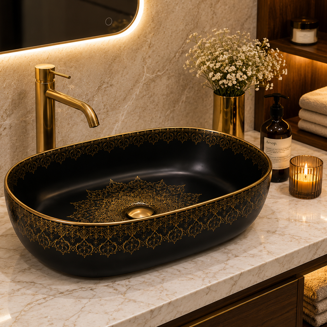 SCUBA MOROCCAN CERAMIC DESIGN BASIN SC-6004 BLK-KLH-BLACK