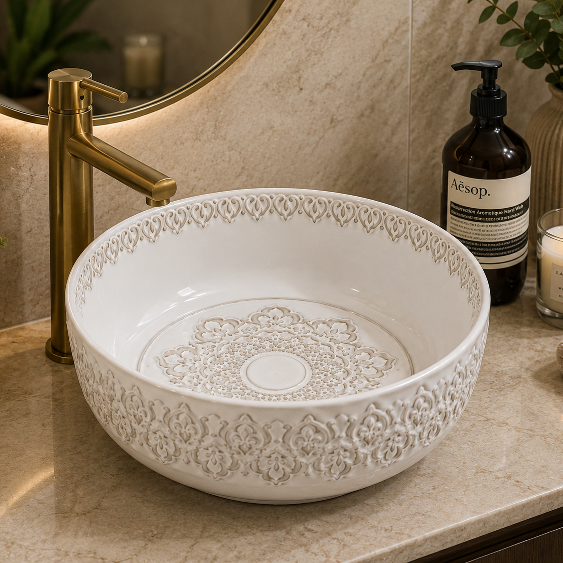 SCUBA MOROCCAN CERAMIC DESIGN BASIN SC-9203 WH-KLH