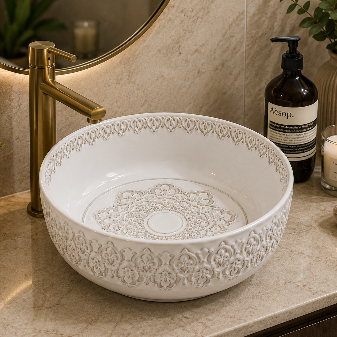 SCUBA MOROCCAN CERAMIC DESIGN BASIN SC-9203 WH-KLH