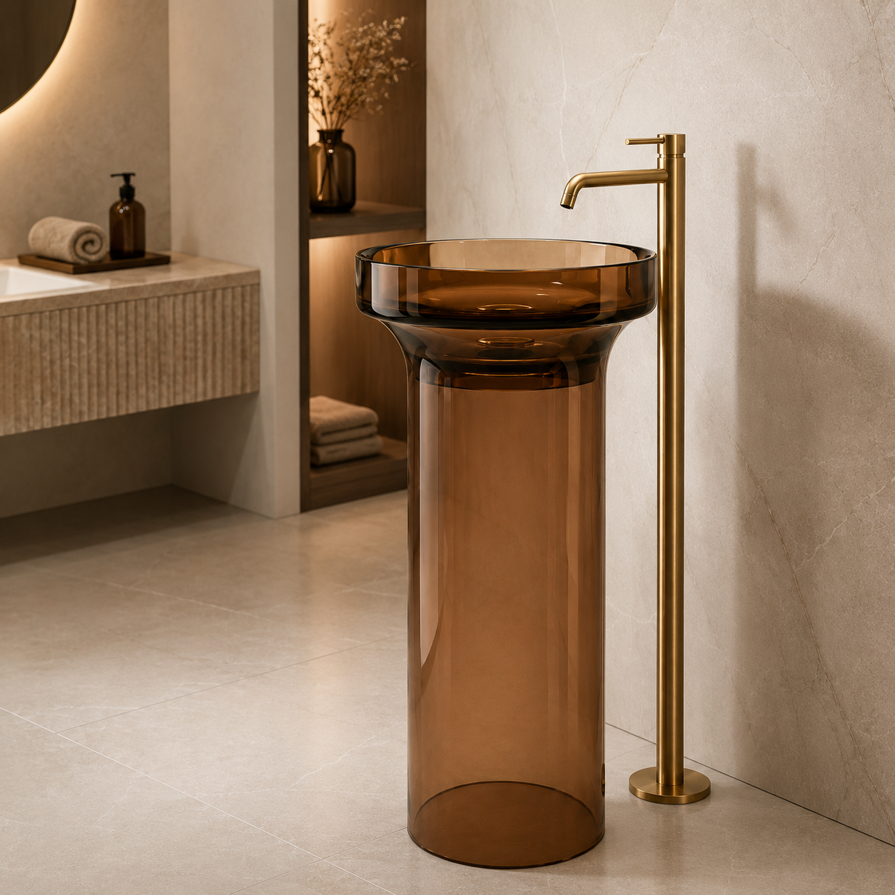 SCUBA RESIN TRANSPARENT PEDESTAL BASIN SC-9363-BROWN