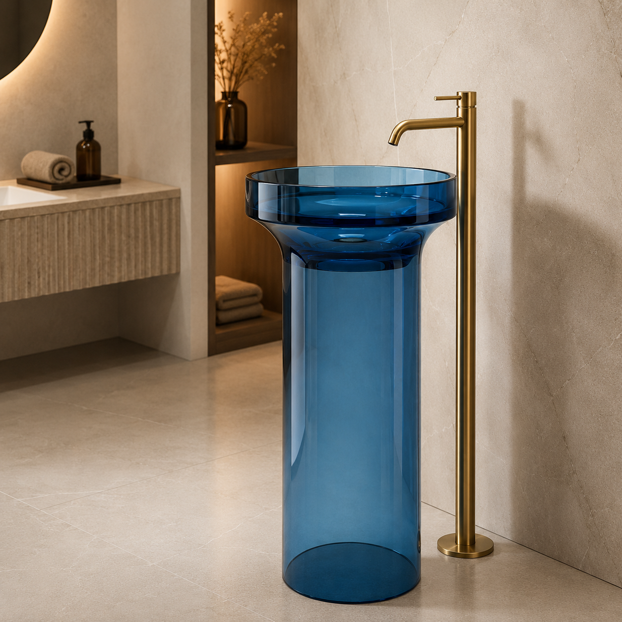 SCUBA RESIN TRANSPARENT PEDESTAL BASIN SC-9365-BLUE