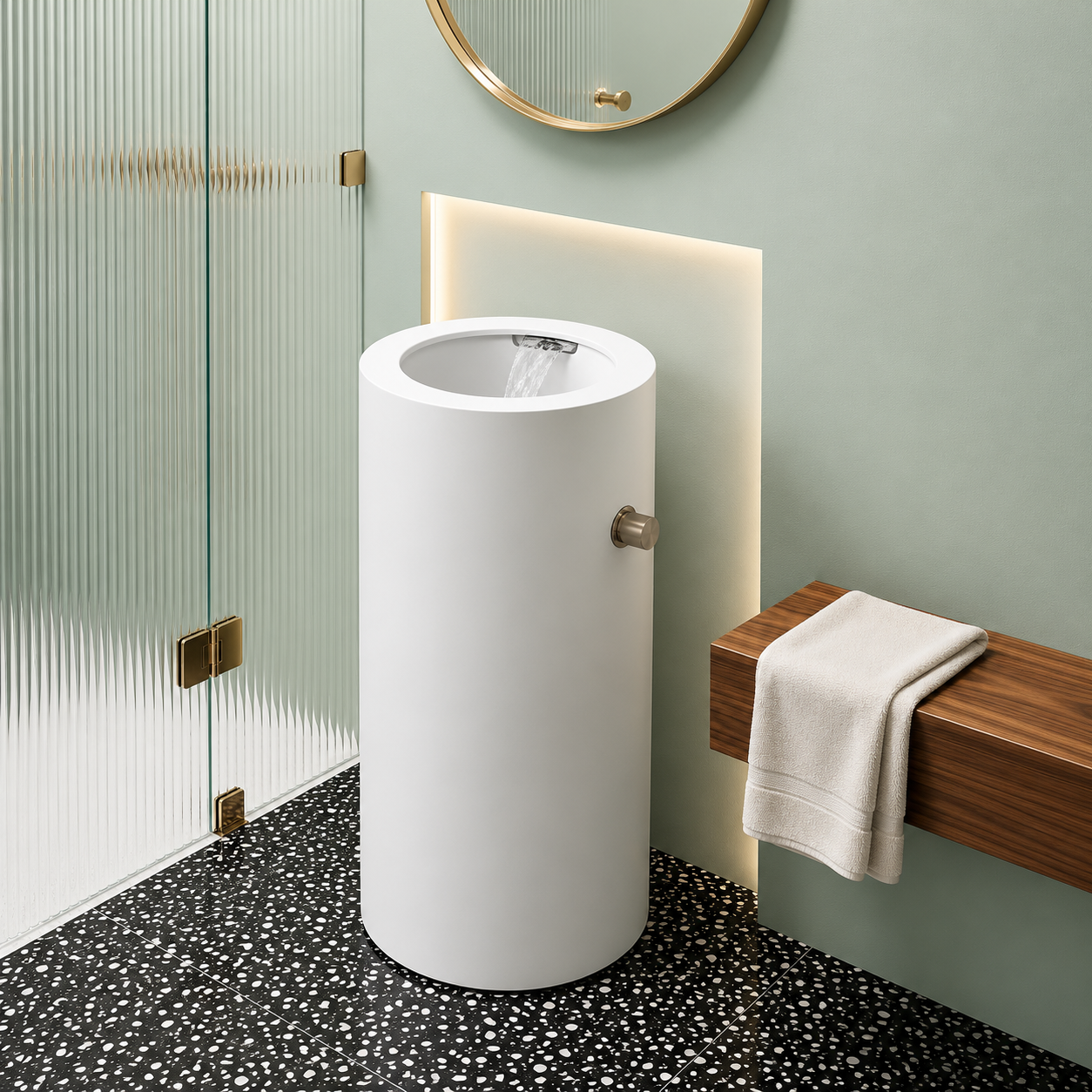 SCUBA WITH WATERFALL FAUCET PEDESTAL SC-938 WHT-WHITE
