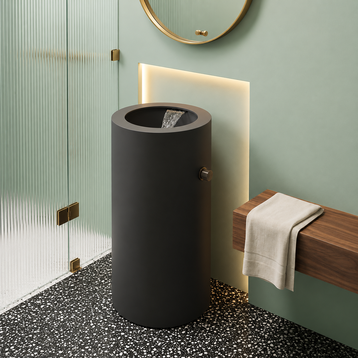 SCUBA WITH WATERFALL FAUCET PEDESTAL SC-939 BLM-BLACK MATT