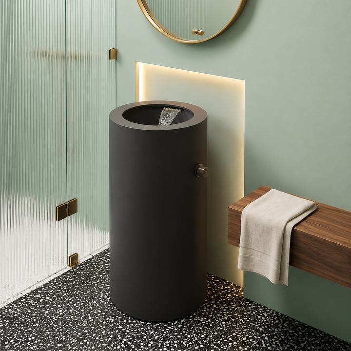 SCUBA WITH WATERFALL FAUCET PEDESTAL SC-939 BLM-BLACK MATT