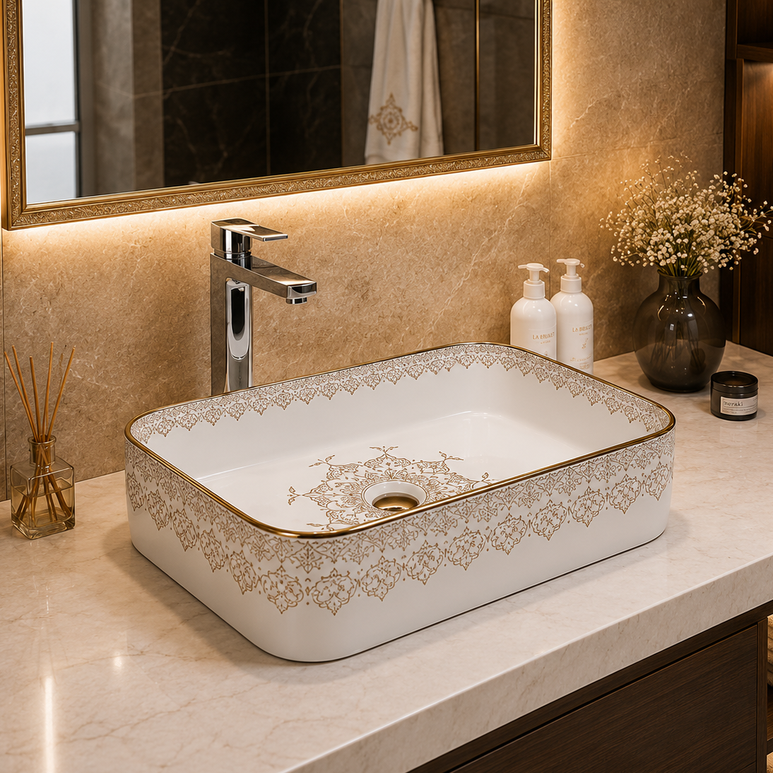SCUBA MOROCCAN CERAMIC DESIGN BASIN SC-9588 WH-KLH-WHITE