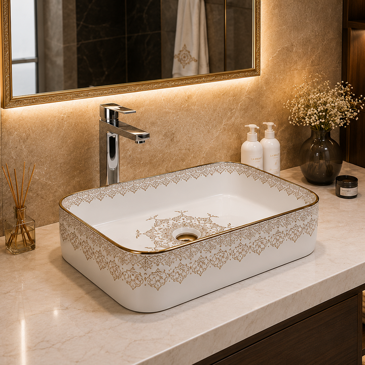 SCUBA MOROCCAN CERAMIC DESIGN BASIN SC-9588 WH-KLH-WHITE