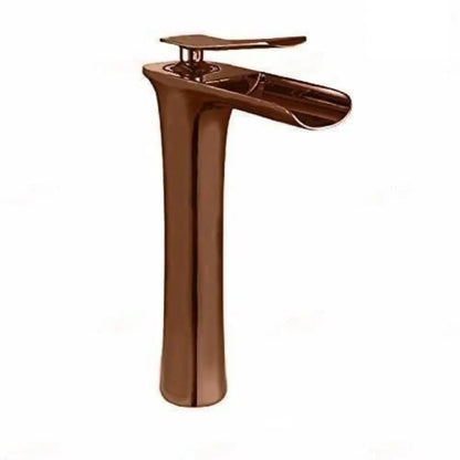 Quakin Brass J22 Waterfall Design Antique Single Lever Basin Mixer with Hot & Cold Connection Hoses, Rose Gold, Polished Finish
