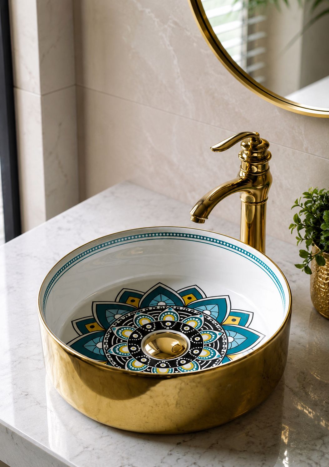 SCUBA MOROCCAN CERAMIC DESIGN BASIN SC-9203 - GOLD