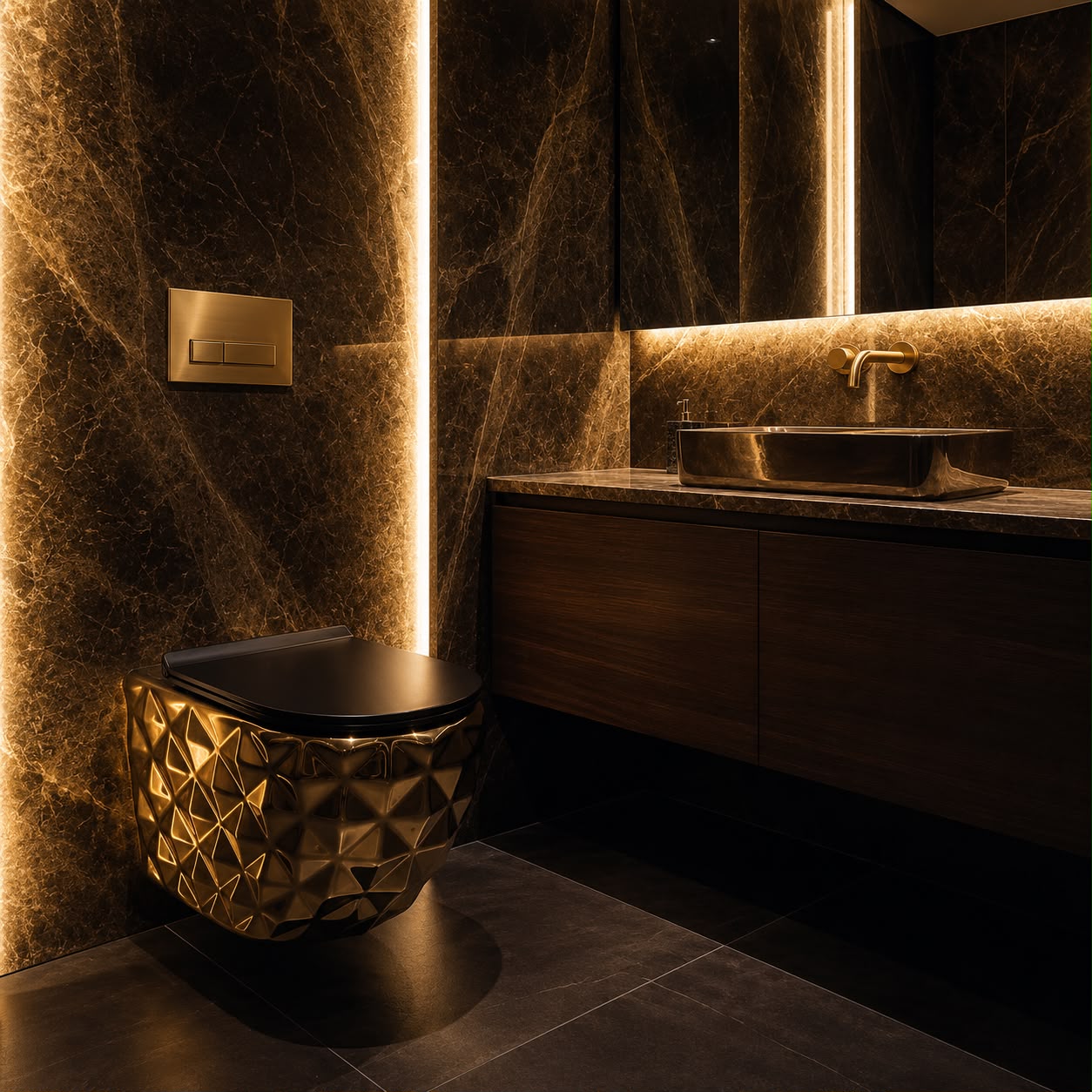 SCUBA DESIGNER SERIES RIMLESS WALL HUNG WC SC-9647-BLACK GOLD
