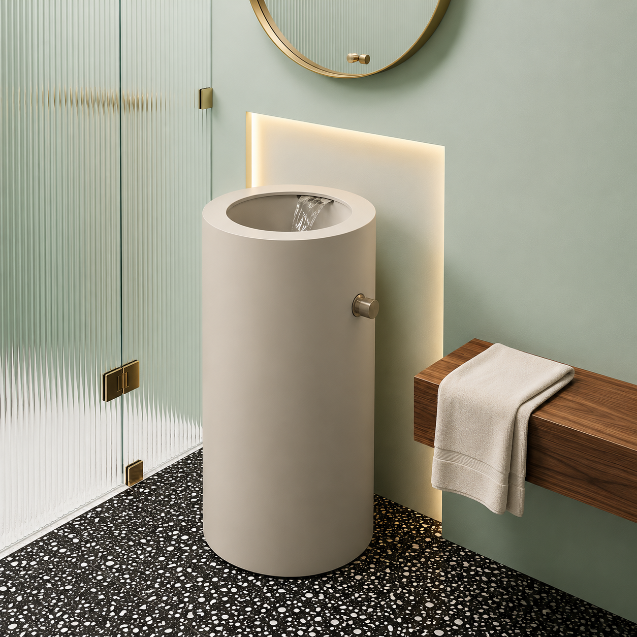 SCUBA WITH WATERFALL FAUCET PEDESTAL SC-940 CRM-CREAM MATT