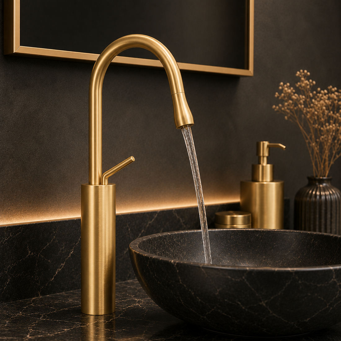 SCUBA SINGLE LEVER BASIN MIXER WITH WATERFALL FAUCET SC-966 BG-BRUSH GOLD