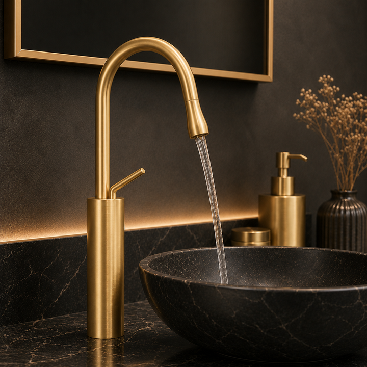 SCUBA SINGLE LEVER BASIN MIXER WITH WATERFALL FAUCET SC-966 BG-BRUSH GOLD