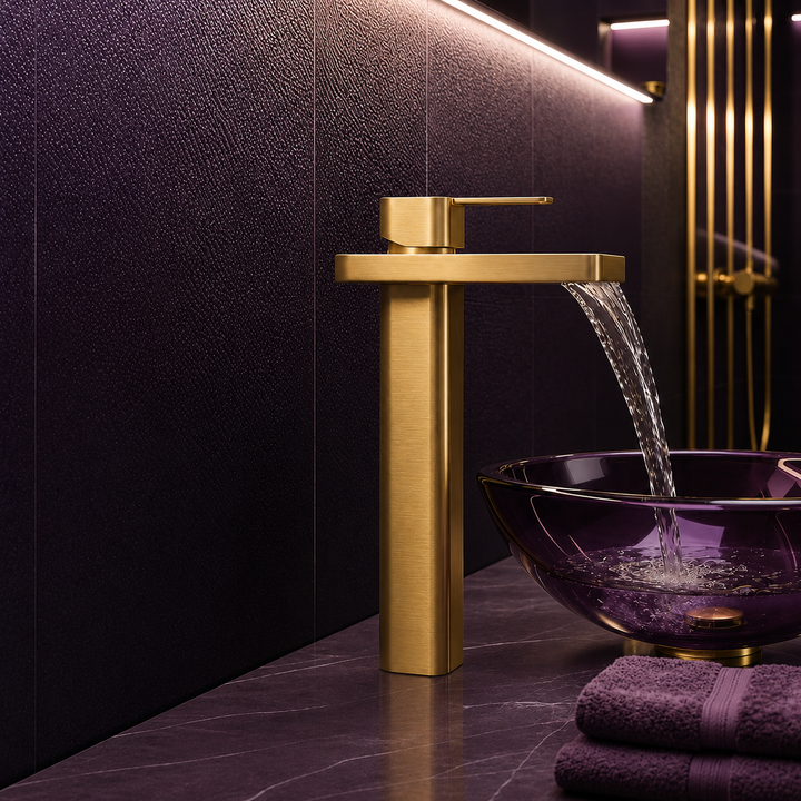 SCUBA HIGH NECK PILLAR COCK WITH WATERFALL FAUCET SC-3121 BG-BRUSH GOLD