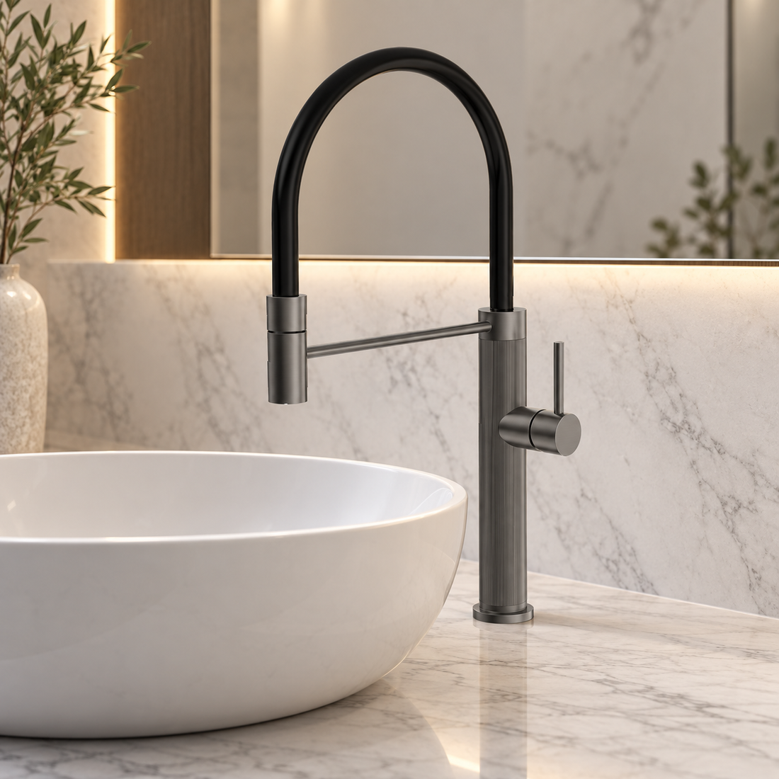 SERVEO TABLE MOUNTED PULL-OUT KITCHEN MIXER SV6904-GUN METAL