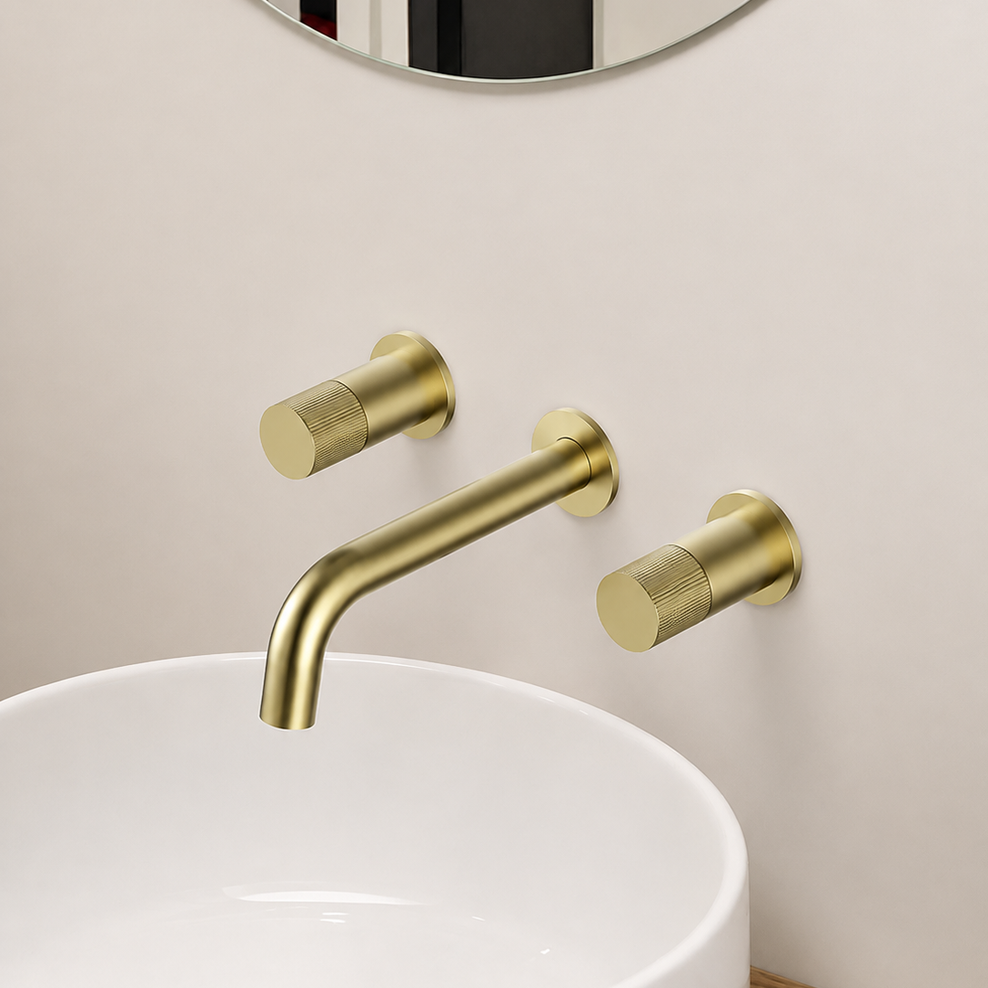 SERVEO PEBBLE SERIES WALL MOUNTED BRASS BASIN MIXER SV6201-BRUSH GOLD