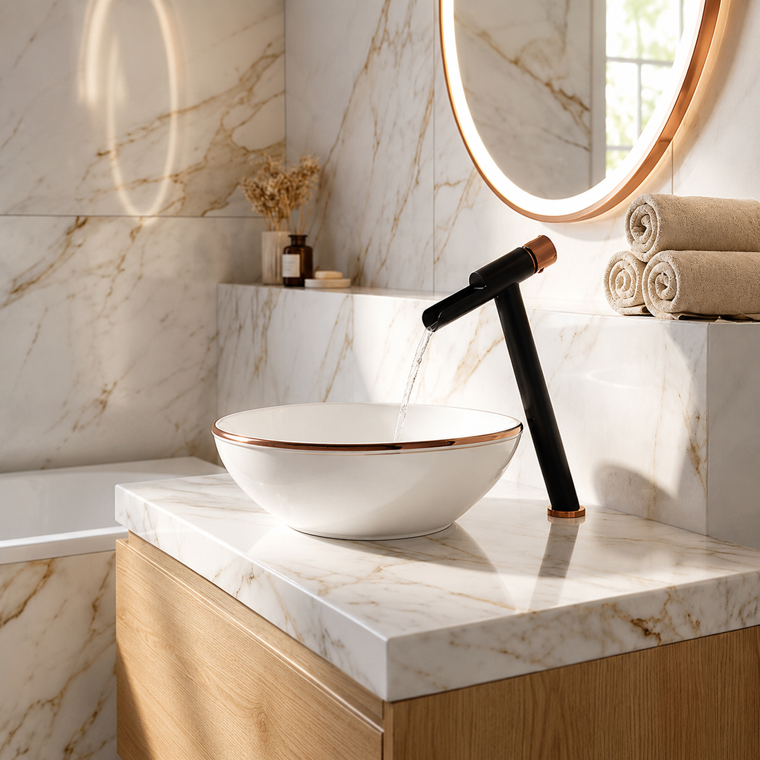 SCUBA HIGH NECK PILLAR COCK WITH WATERFALL FAUCET SC-987 BRG -BLACK ROSE GOLD