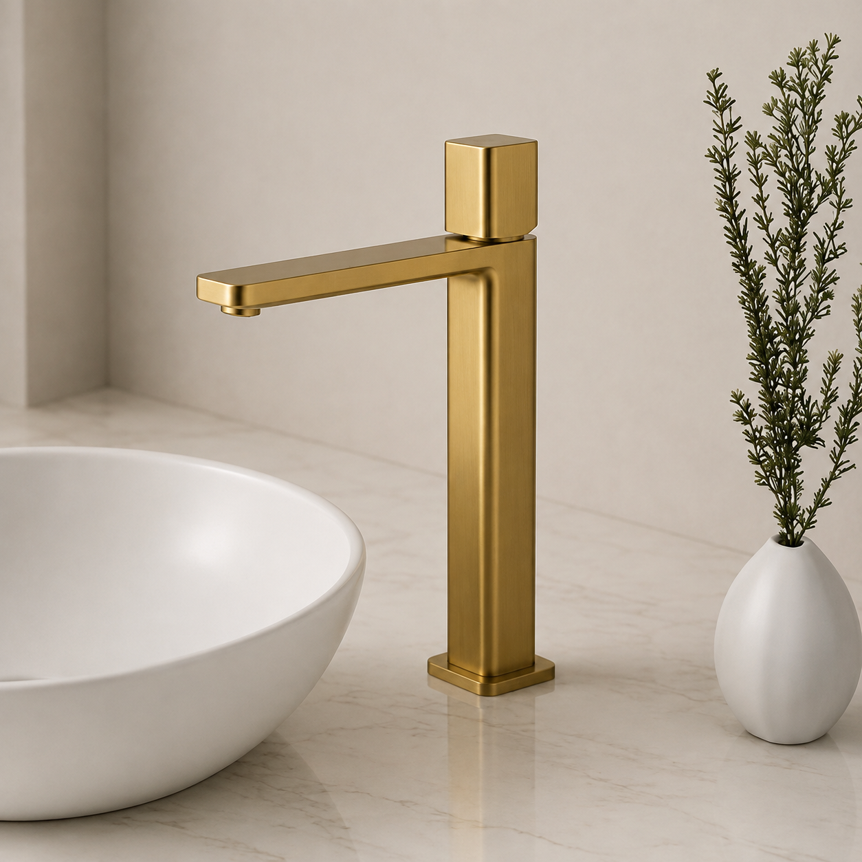 SERVEO REGALIA SERIES BRASS TALL BASIN MIXER SV6102-BRUSH GOLD
