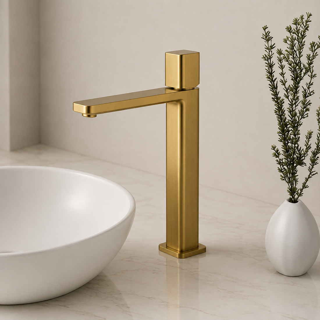 SERVEO REGALIA SERIES BRASS TALL BASIN MIXER SV6102-BRUSH GOLD