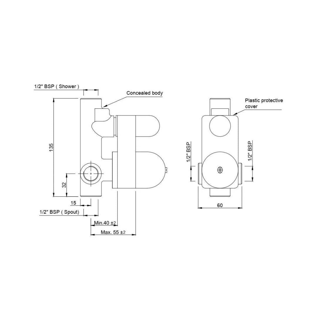Jaquar 2 Way Diverter Valve Allied ALD-CHR-055N - Chrome