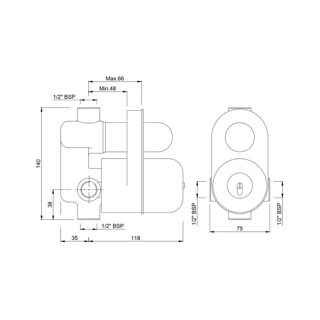 Jaquar 2 Way Diverter Valve Allied ALD-CHR-079N - Chrome
