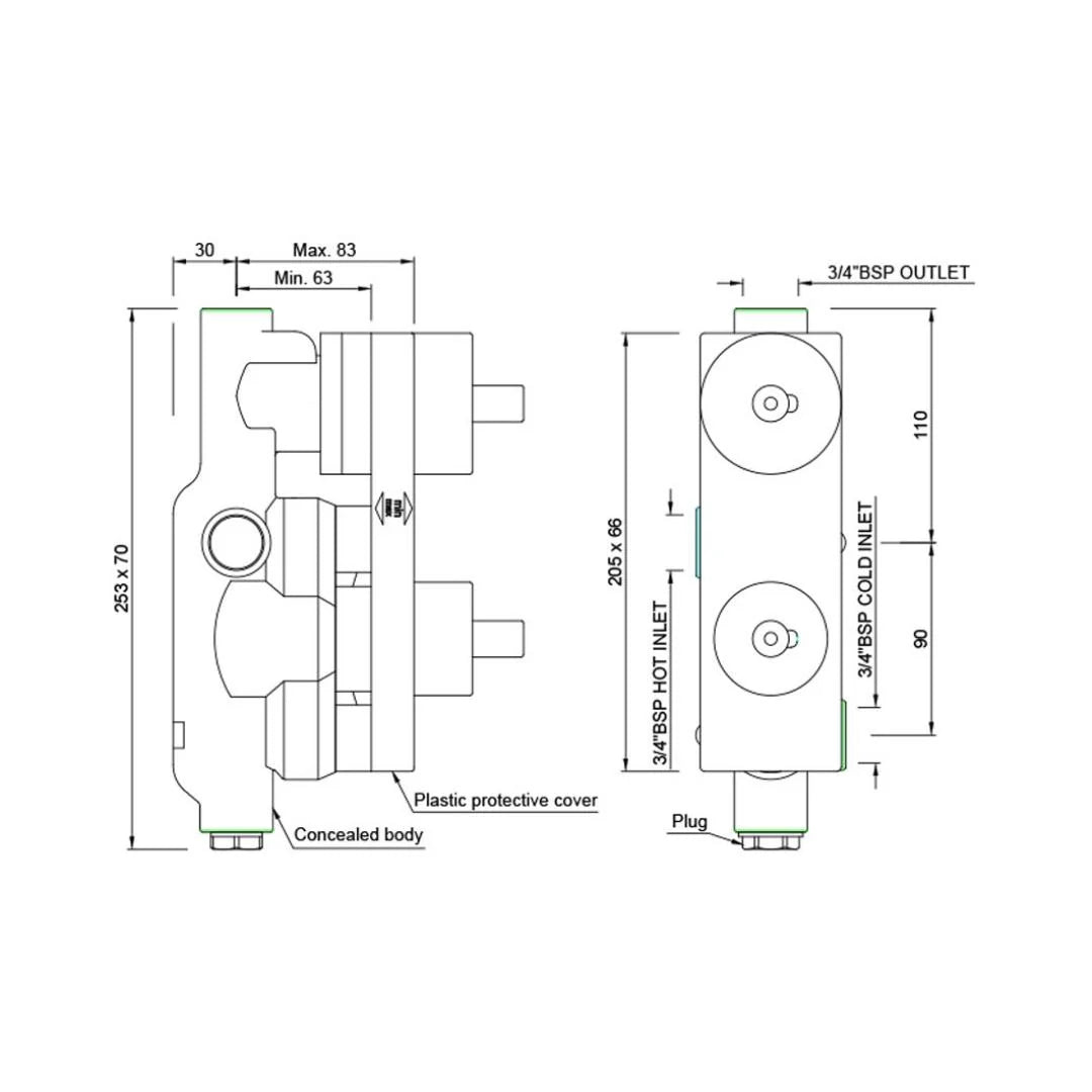Jaquar 1 Way Thermostatic Diverter Valve Aquamax ALD-CHR-661 - Chrome