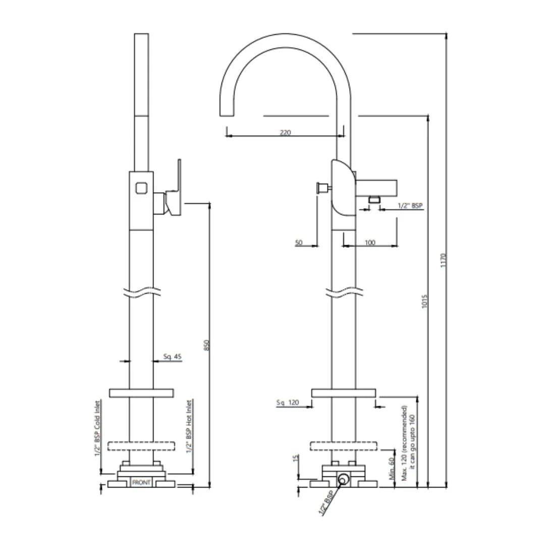 Jaquar 2 Way Bath Tub Filler Alive ALI-GRF-85121K Normal Flow - Graphite Finish