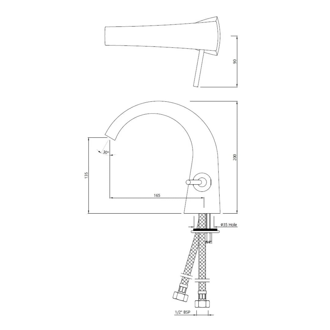 Jaquar Table Mounted Regular Basin Mixer Arc ARC-BCH-87011B - Black Chrome