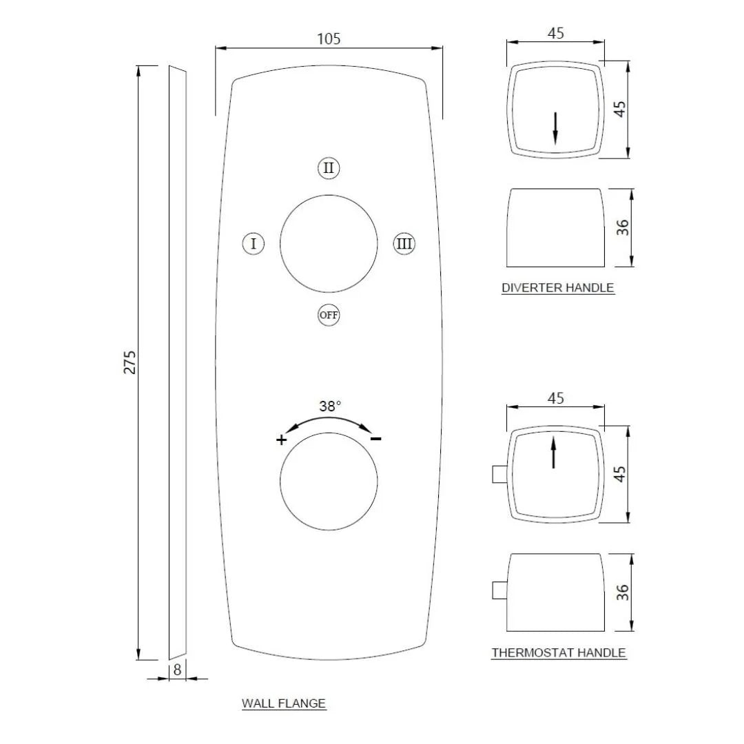 Jaquar 3 Way Thermostatic Diverter ARC ARC-CHR-87683K Normal Flow - Chrome Finish