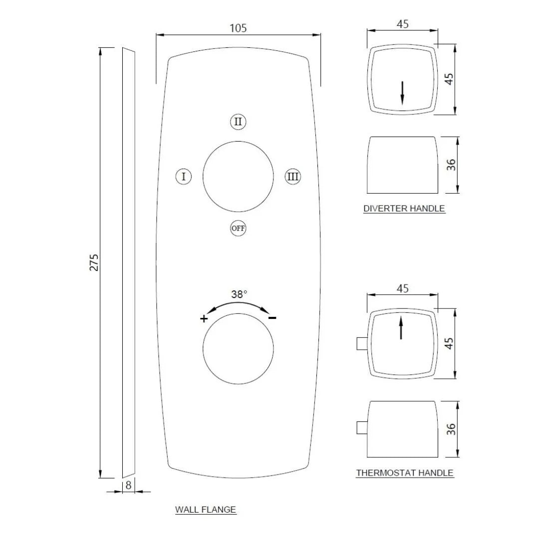Jaquar 3 Way Thermostatic Diverter ARC ARC-GLD-87683 Normal Flow - Full Gold Finish
