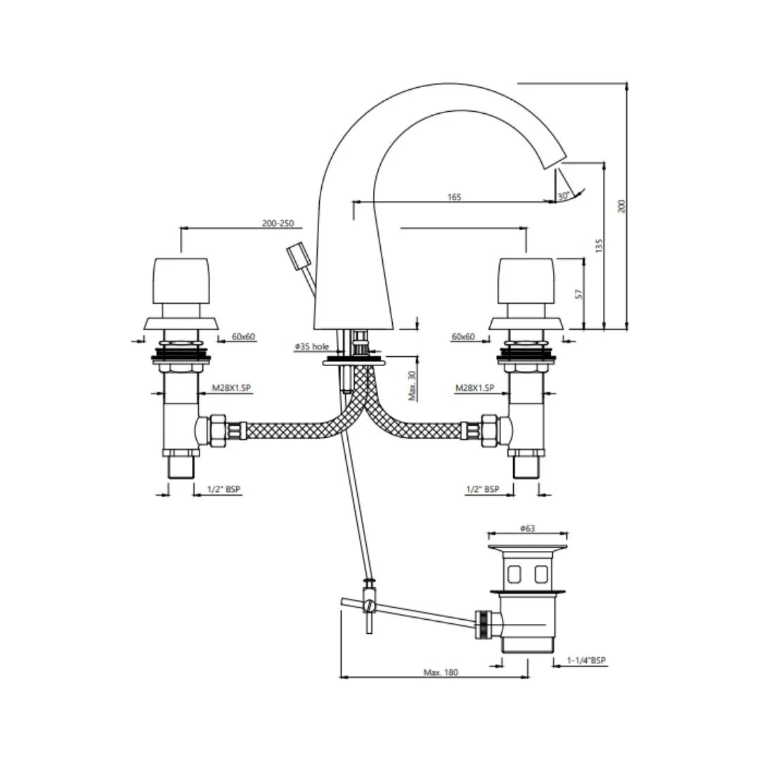 Jaquar Table Mounted Regular Basin Mixer Arc ARC-GRF-87191 - Graphite