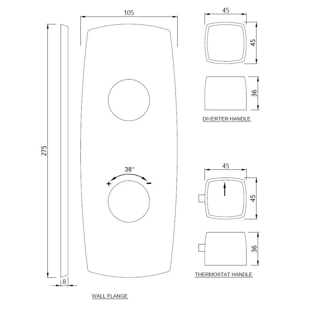 Jaquar 1 Way Thermostatic Diverter ARC ARC-GRF-87661 Normal Flow - Graphite Finish