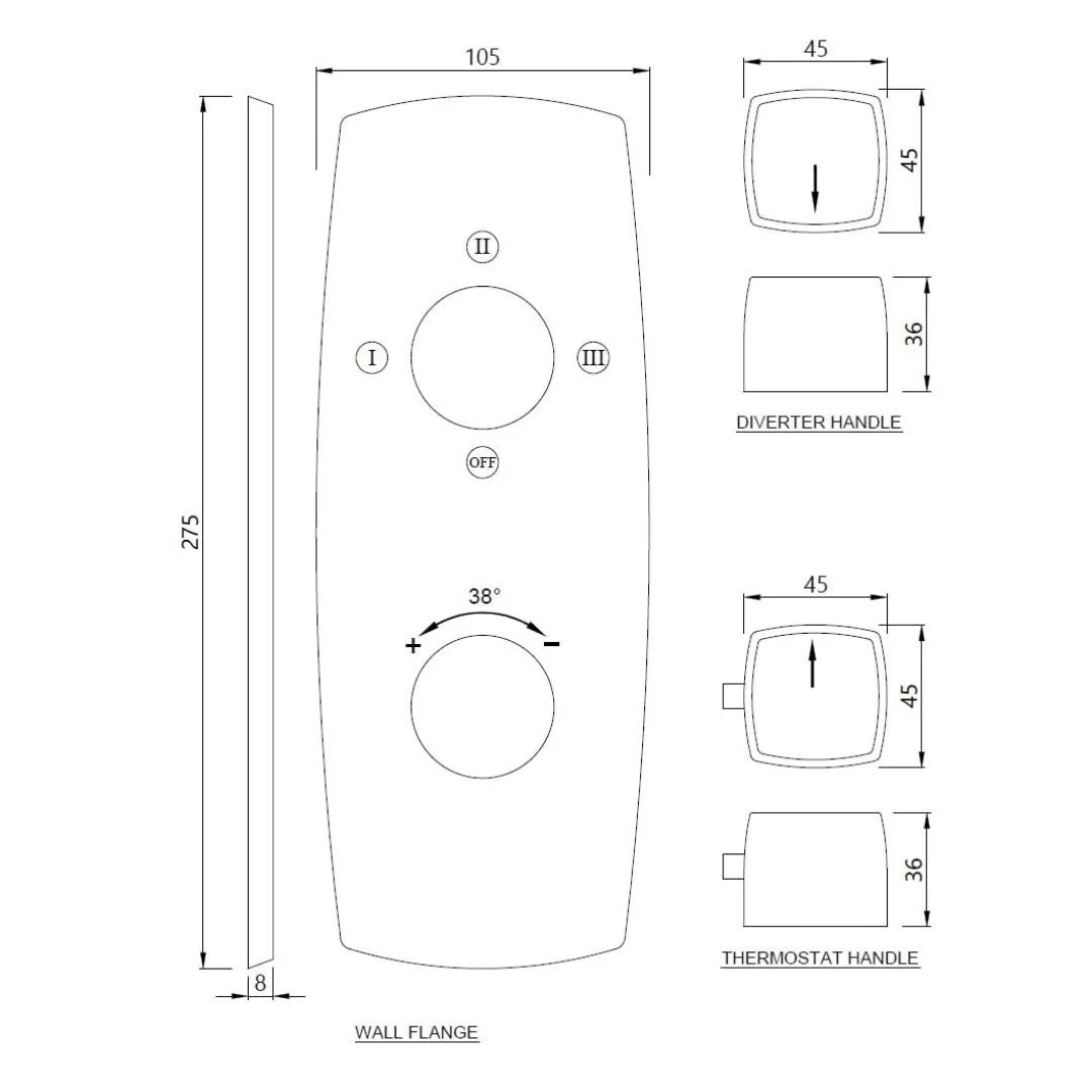 Jaquar 3 Way Thermostatic Diverter ARC ARC-GRF-87683 Normal Flow - Graphite Finish