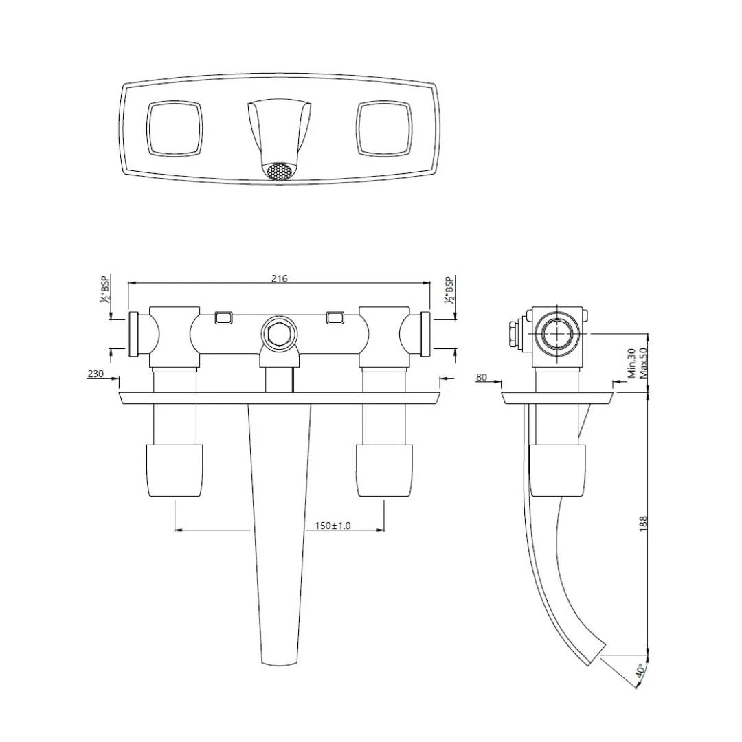 Jaquar Wall Mounted Basin Mixer Arc ARC-SSF-87433 - Stainless Steel